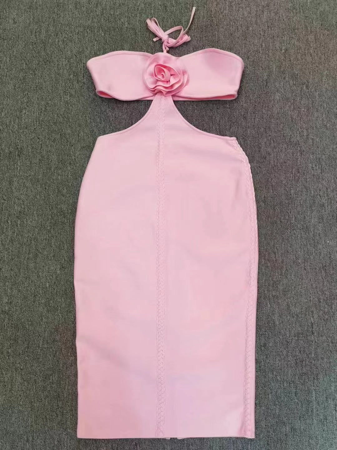 Women Clothing Spring Summer Sexy Halter Cut out Backless Three Dimensional Floral Tight Dress Bella Mia